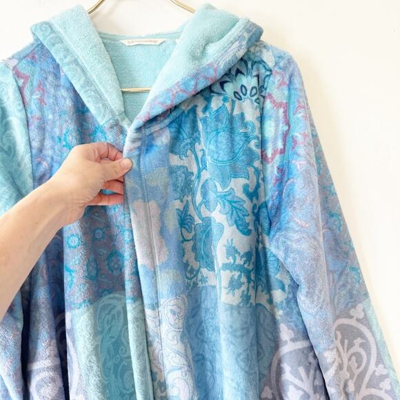 NWOT Soft Surroundings Aqua Floral Carli Cozy Sherpa Hooded Cardigan Wrap PM - Picture 5 of 8